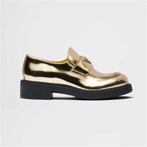 prada loafers gold logo|prada heeled loafer.